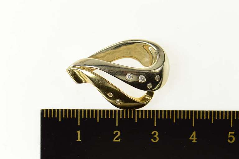 14K Yellow Gold Diamond Two Tone Wavy Heart Love Pendant