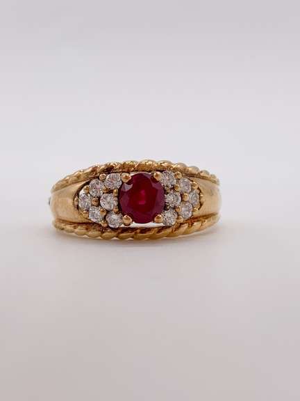 18kt Solid Yellow Gold, Ruby, & Diamond Cocktail Band Ring