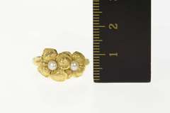 14K Yellow Gold Pearl Dogwood Flower Ornate Statement Ring