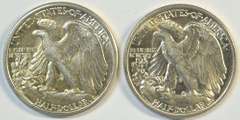2 Near Gem BU 1942 Walking Liberty Half Dollars