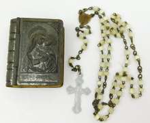 Old Child's Rosary Box & Glass Rosary