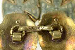 14K Yellow Gold Ornate Art Deco Floral Enamel Cross Cuff Links