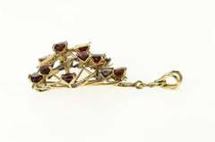 14K Yellow Gold Retro 1960's Ornate Garnet Leaf Cluster Pendant