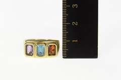 14K Yellow Gold Emerald Cut Garnet Blue Topaz Amethyst Band Ring