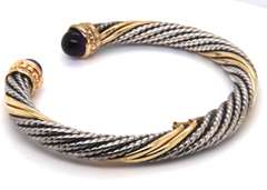 Sterling Silver 2 Tone Cable Amethyst Cuff Bracelet