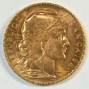 Superb Gem BU 1910 France 20 Francs Gold 'Rooster' coin