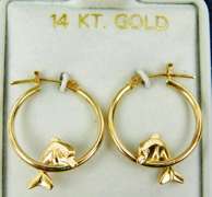 14K Yellow Gold Dolphin Hoop Earrings