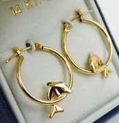 14K Yellow Gold Dolphin Hoop Earrings