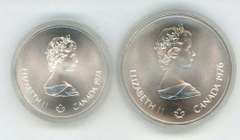 2 Superb Gem BU 1976 Canada $5 and $10 SILVER Olympic Coins