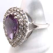 Sterling Silver Pear Shaped Purple and White Cubic Zirconia Ring