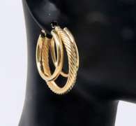 Popular Yellow Gold Triple Hoop Earrings