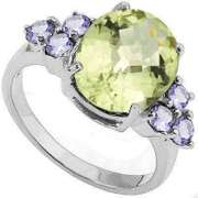 3.26 CT GREEN AMETHYST & 1/4 CT TANZANITE 925 STERLING SILVER RING