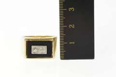 14K Yellow Gold Squared Black Onyx Diamond Men's Ring