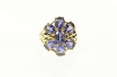 14K Yellow Gold Oval Iolite Flower Cluster Cocktail Ring
