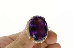 18K Yellow Gold Amethyst Pearl Halo Victorian Statement Pin/Brooch