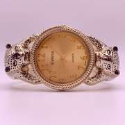 18kt Gold Plated Leopard Geneva Bangle Watch