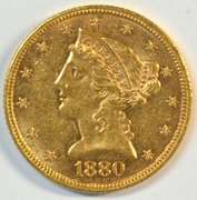 Lustrous BU 1880 US $5 Liberty Gold Piece
