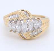 Gorgeous Yellow Gold Marquise and Baguette Diamond wide Band Ring