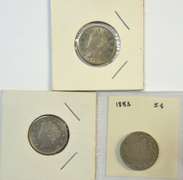 Three (3) 1883 No Cents Liberty 'V' Nickels: 2 BU & 1 XF
