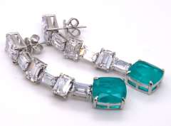 Sterling Silver Green and White CZ Dangle Earrings