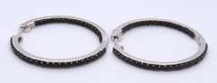 Vintage Sterling Silver Black Onyx Hoop Earrings