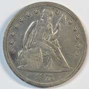 High grade 1871 Seated Liberty Silver Dollar. Nice