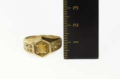 10K Yellow Gold Retro Tiger's Eye Ornate Textured Nugget Ring