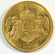 Choice BU 1898 Hungary 20 Korona Gold Piece. Nice