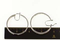 10K White Gold Pave Diamond Encrusted Squared Hoop Earrings