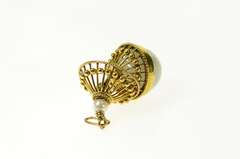 14K Yellow Gold Jade Pearl Ornate Round Pendulum Drop Pendant