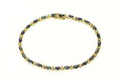 14K Yellow Gold Oval Sapphire Diamond Accent Tennis Bracelet