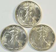 Nearly Gem BU 1945, 1946, & 1947 Walking Liberty Half Dollars