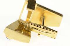14K Yellow Gold 1960's Diamond Blue Star Sapphire Geometric Cuff Links