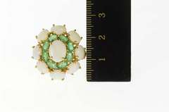 10K Yellow Gold Natural Opal Emerald Halo Retro Cocktail Ring