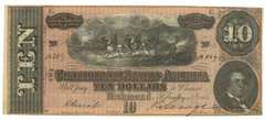 Crisp Unc 1864 $10 Confederate States of America Note (T-68)