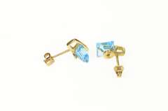 10K Yellow Gold Square Princess Blue Topaz Geometric Stud Earrings