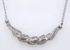 Beautiful Sterling Silver Baguette and Single Cut Diamond Necklace