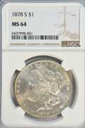 Nearly Gem BU 1878-S Morgan Silver Dollar. NGC MS64