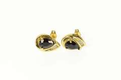 10K Yellow Gold Pearl Dark Blue Natural Sapphire Diamond Stud Earrings