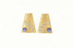 14K Yellow Gold 1960's Diamond Blue Star Sapphire Geometric Cuff Links