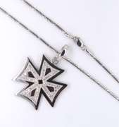Strong Pave Diamond Cross White Gold Necklace
