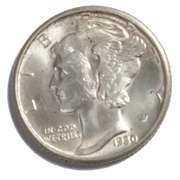 1930 Full Split Bands BU Mercury Dime