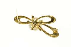14K Yellow Gold Mikimoto Pearl Cluster Bow Ribbon Knot Pin/Brooch
