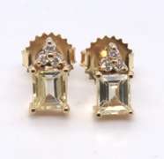 Nice 18kr Emerald cut Yellow Topaz and Diamond Earrings