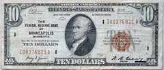 Clean 1929 $10 Minneapolis National Series Note