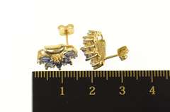 14K Yellow Gold Marquise Sapphire Diamond Curved Stud Earrings