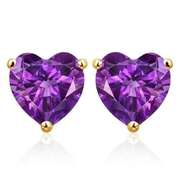 1.51 CT AMETHYST 10KT SOLID GOLD HEART SHAPE EARRINGS STUD