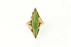 10K Yellow Gold Marquise Navette Retro Nephrite Cocktail Ring