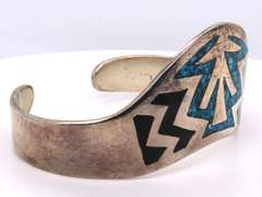 Vintage Sterling Silver Mexico Turquoise Cuff Bangle