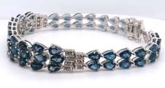 Sterling Silver DK Signed 2 Row Gemstone Bracelet